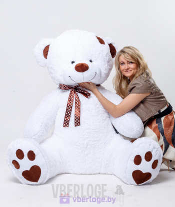 Плюшевый медведь Тонни 190 см Белоснежный с сердечком на голове