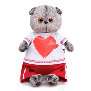 Мягкая игрушка кот Басик в футболке с сердцем, 30 см