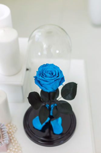 Бирюзовая Роза в колбе 28 см, Turquoise Premium