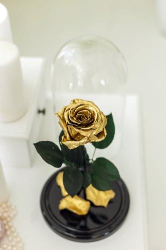 Золотая Роза в колбе 28 см, Gold Elegant