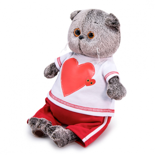 Мягкая игрушка кот Басик в футболке с сердцем, 30 см