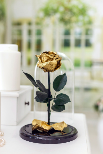 Золотая Роза в колбе 28 см, Gold Elegant